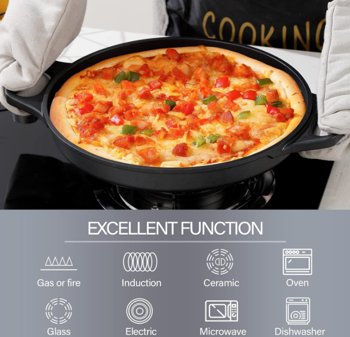 Cast Aluminum Griddle Pan for Stovetop with Lid - Lighter than Cast Iron Skillet,Round Frying Pans Nonstick Grill Pan Dishwasher & Oven Safe,12IN
