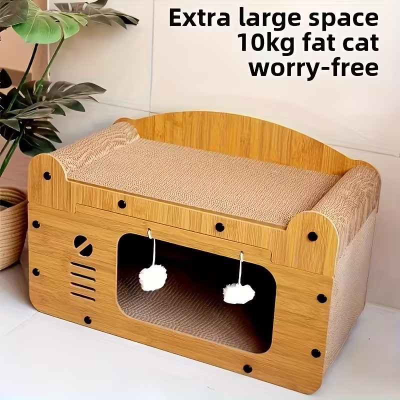 Wooden Cat House, Durable Cardboard, Multi-Level Design for All Cat Sizes