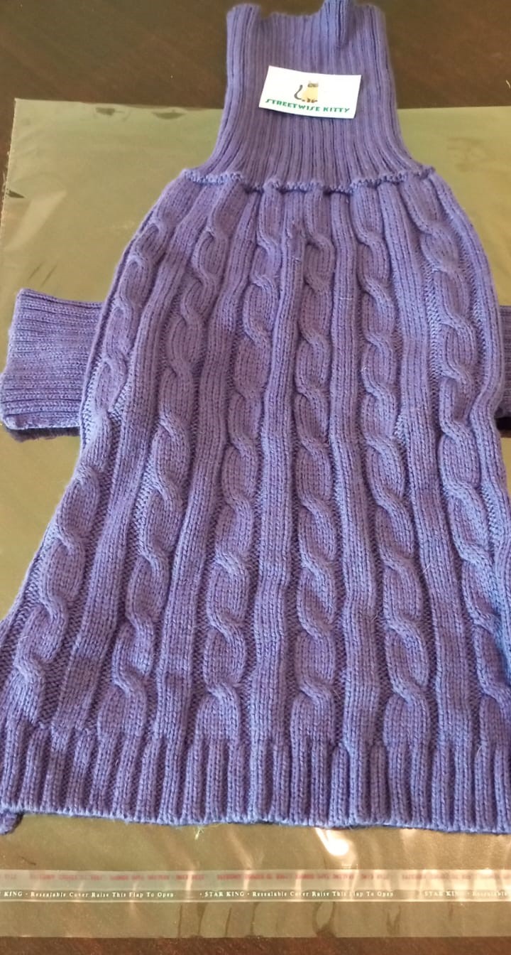 Purple Cable Knit Dog Sweater