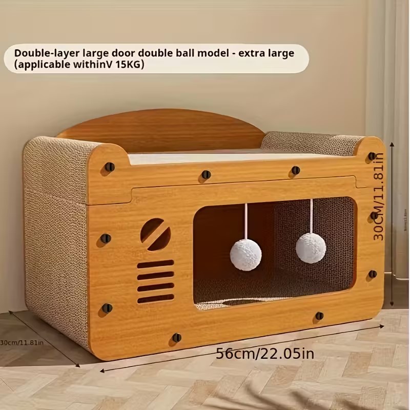 Wooden Cat House, Durable Cardboard, Multi-Level Design for All Cat Sizes