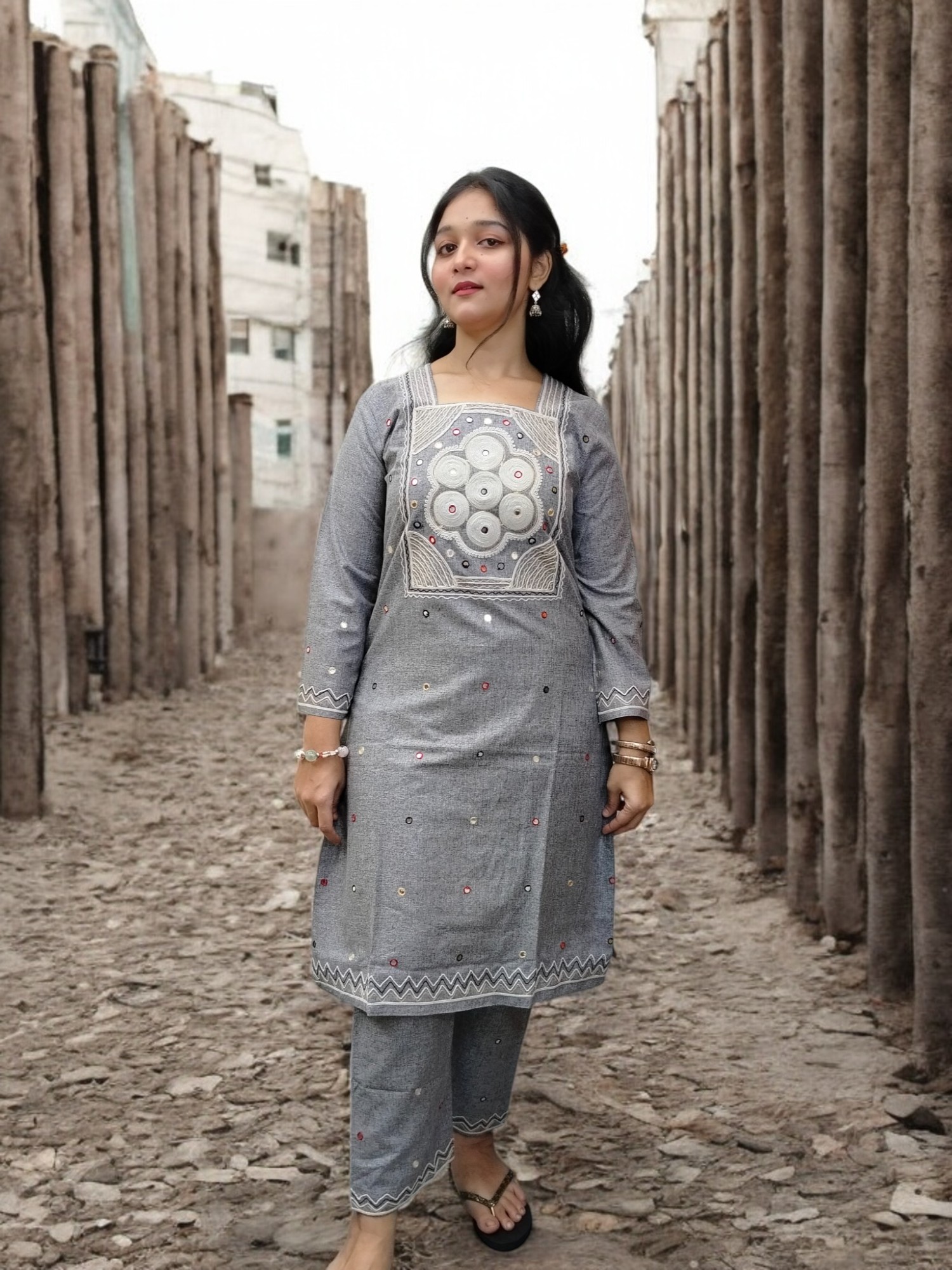 Graceful Samsung Cotton Coord Set with Manual Aari Embroidery