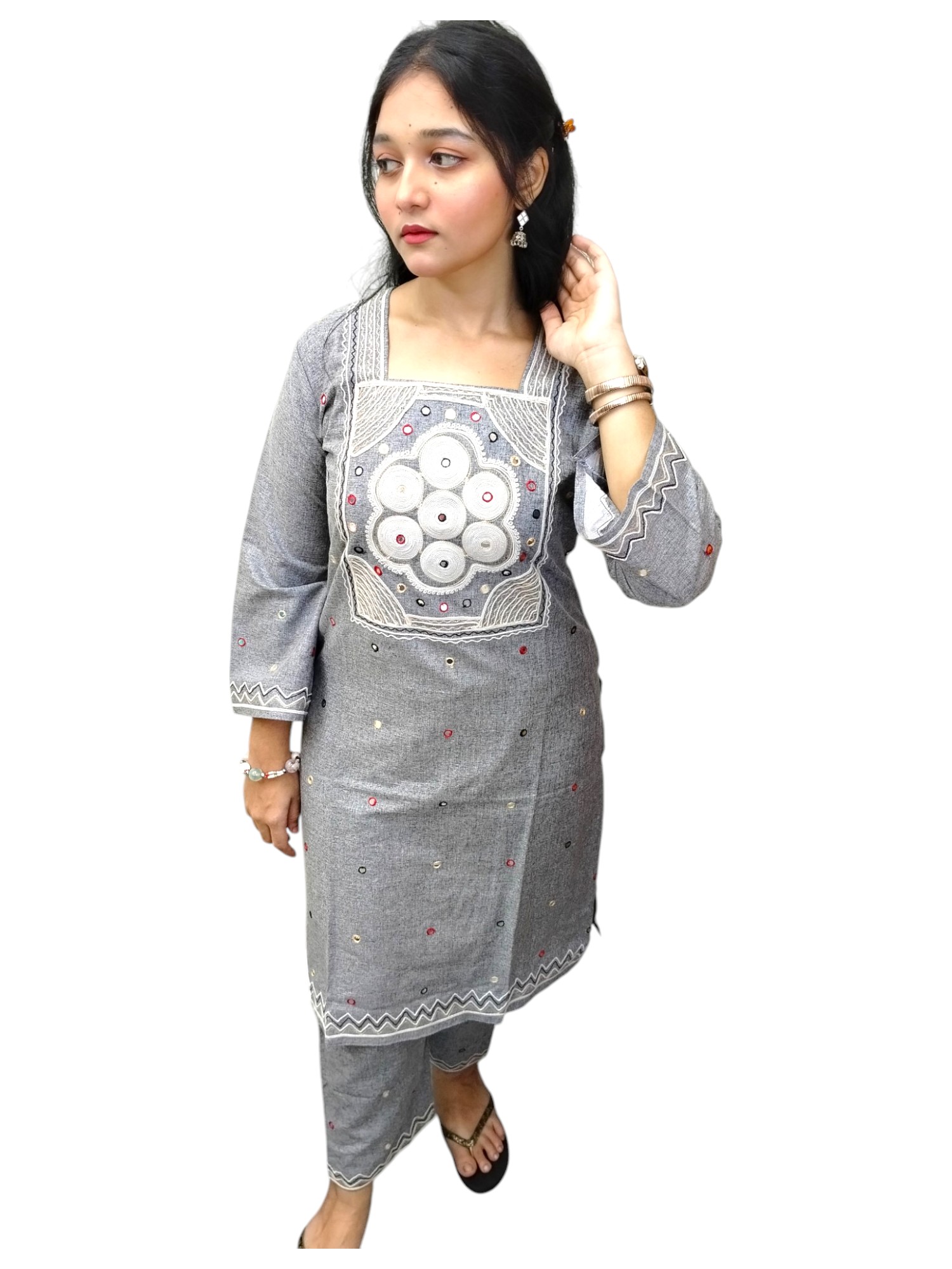 Graceful Samsung Cotton Coord Set with Manual Aari Embroidery