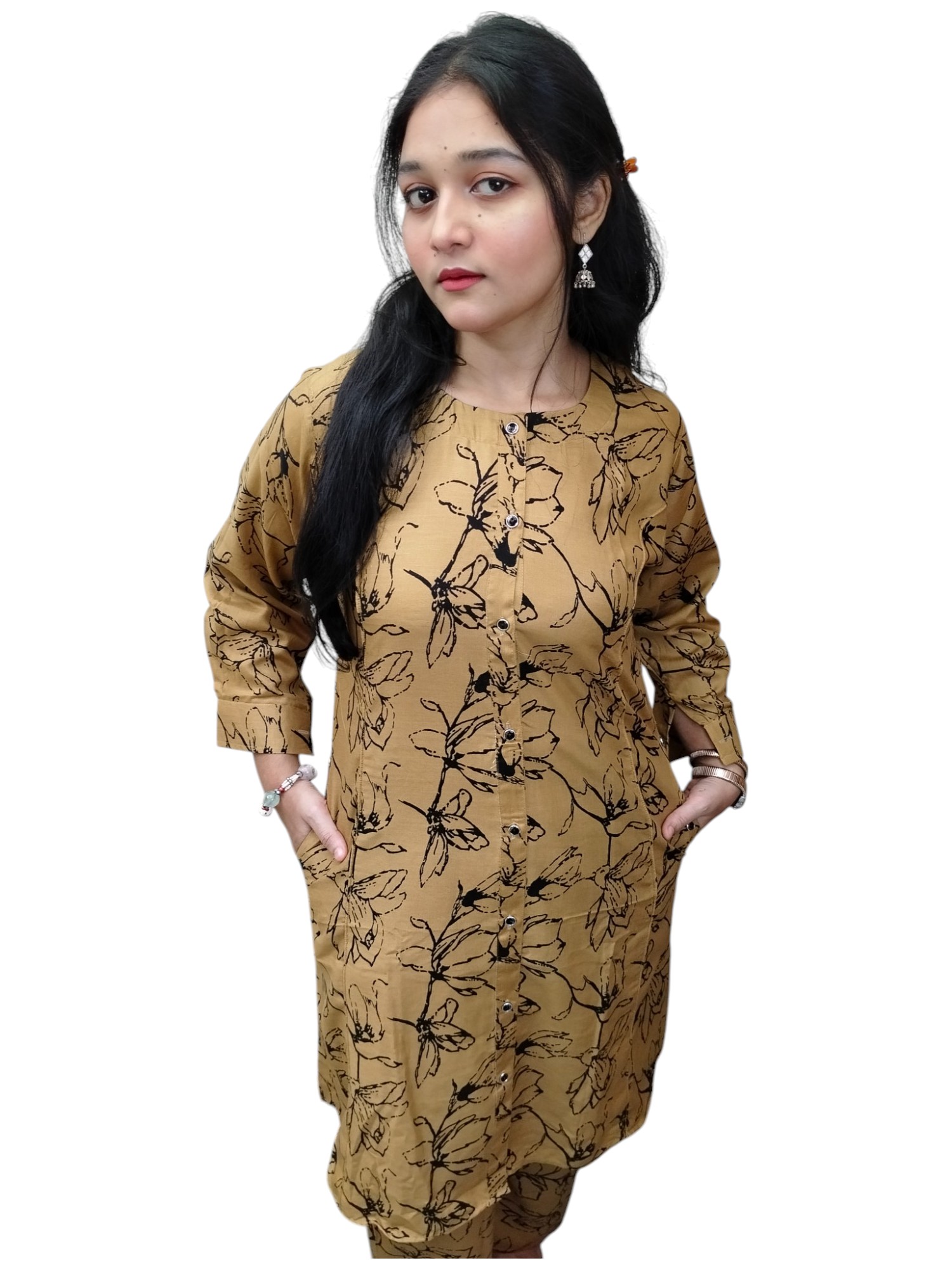 Contemporary China Leylen Coord Set with Button Detailing and Pockets