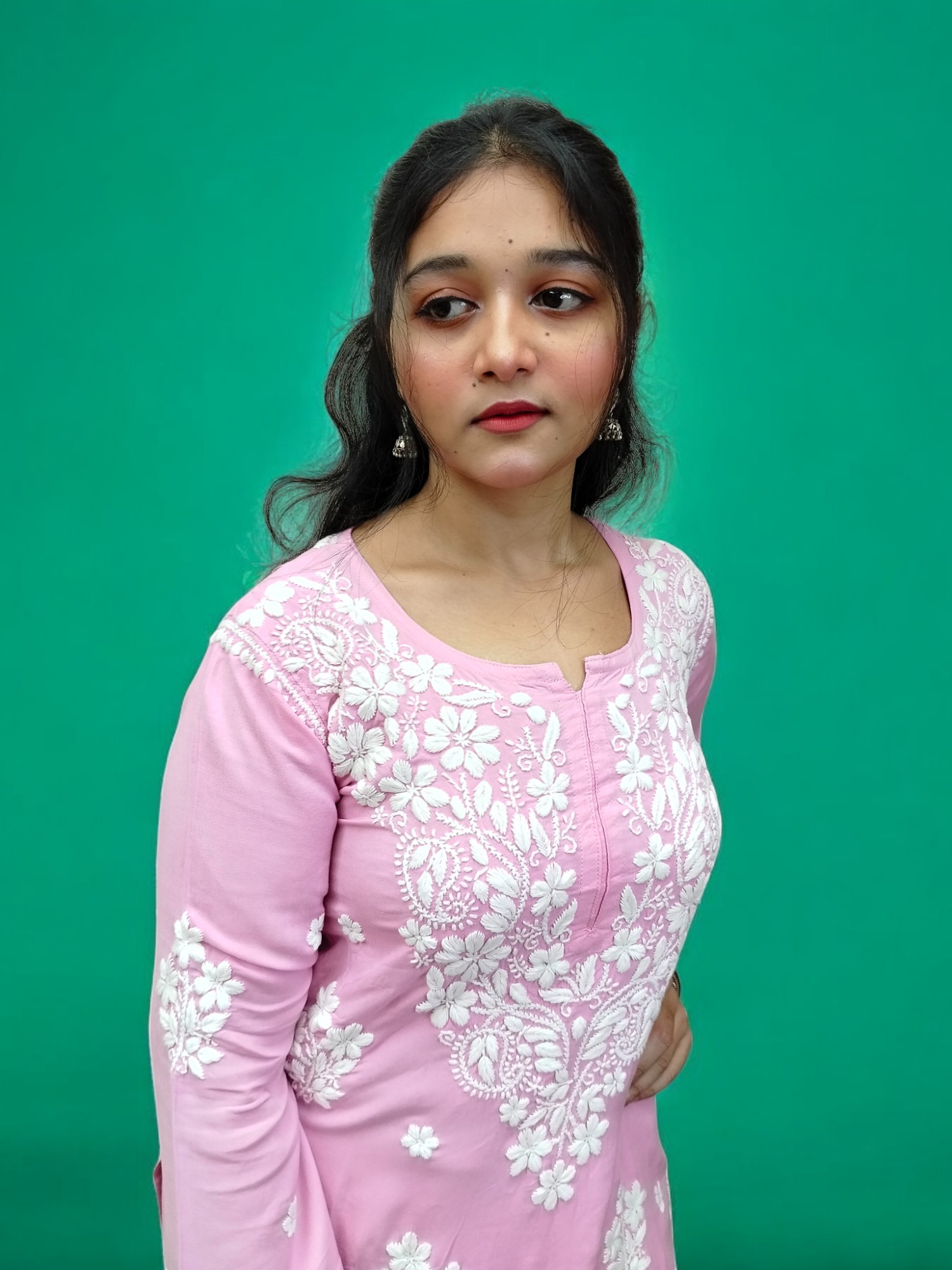 Graceful Pink Lucknow-Style Soft Leylen Cotton Coord Set