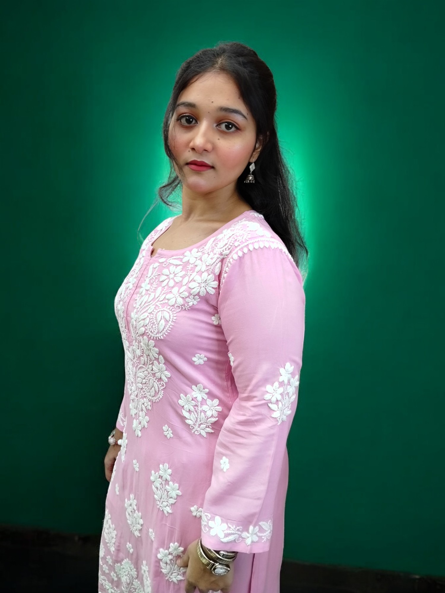 Graceful Pink Lucknow-Style Soft Leylen Cotton Coord Set