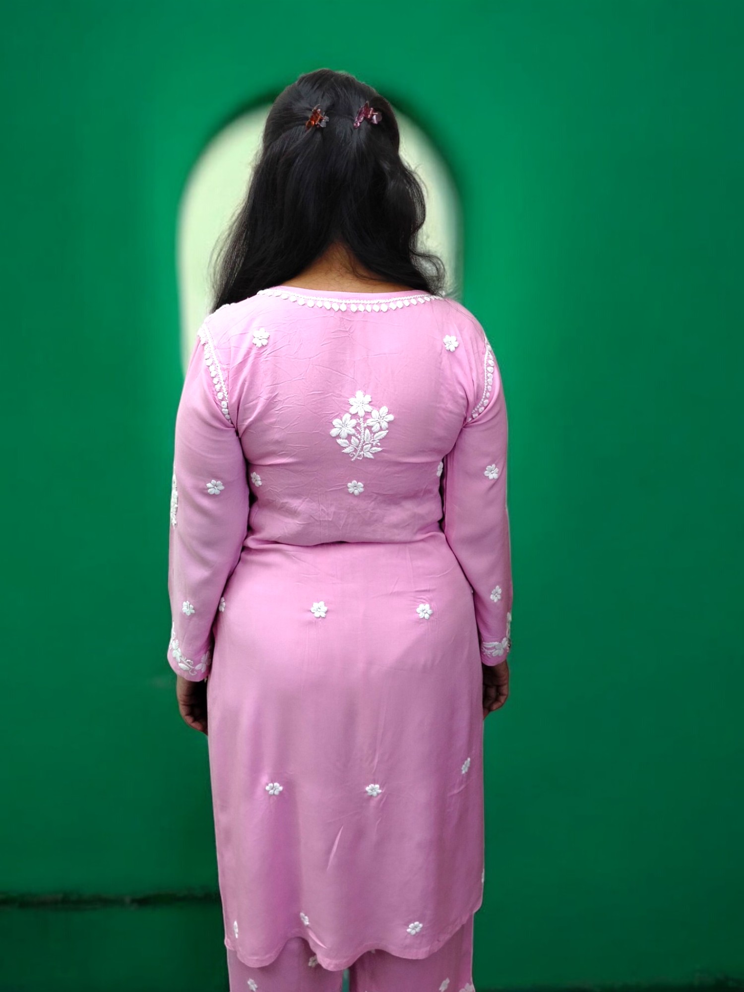 Graceful Pink Lucknow-Style Soft Leylen Cotton Coord Set