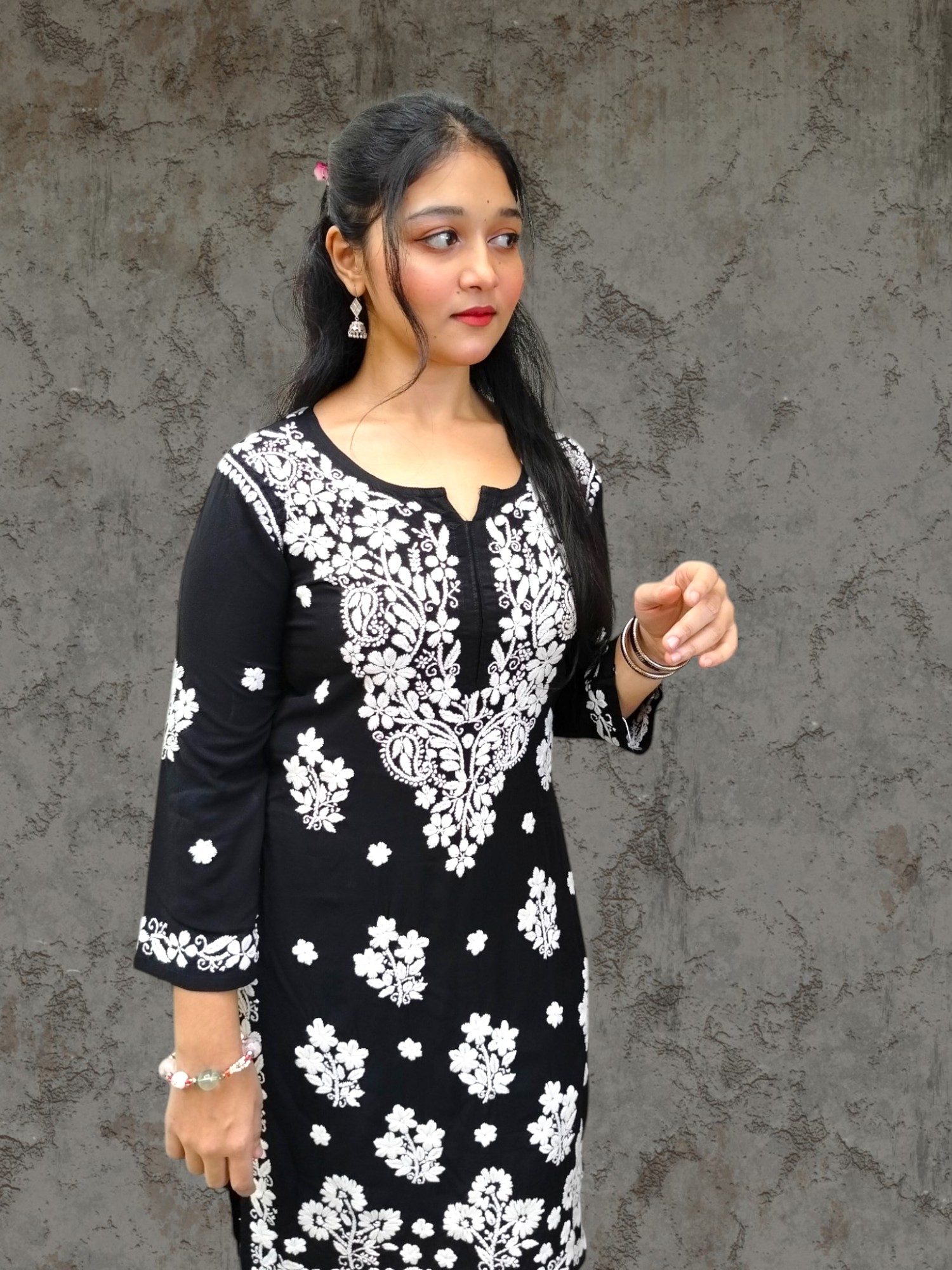 Classic Black Lucknow-Style Hand-Stitched Soft Leylen Cotton Coord Set