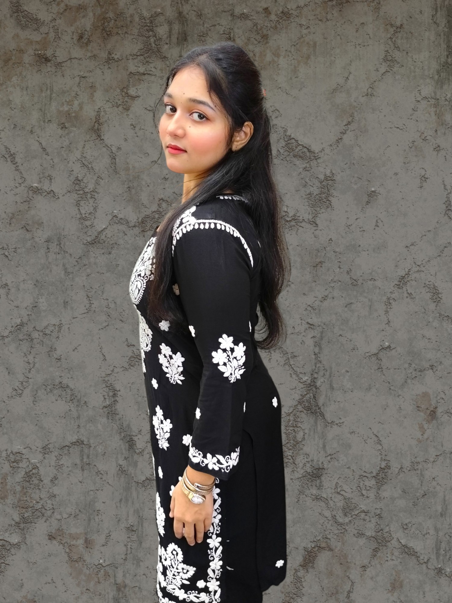 Classic Black Lucknow-Style Hand-Stitched Soft Leylen Cotton Coord Set