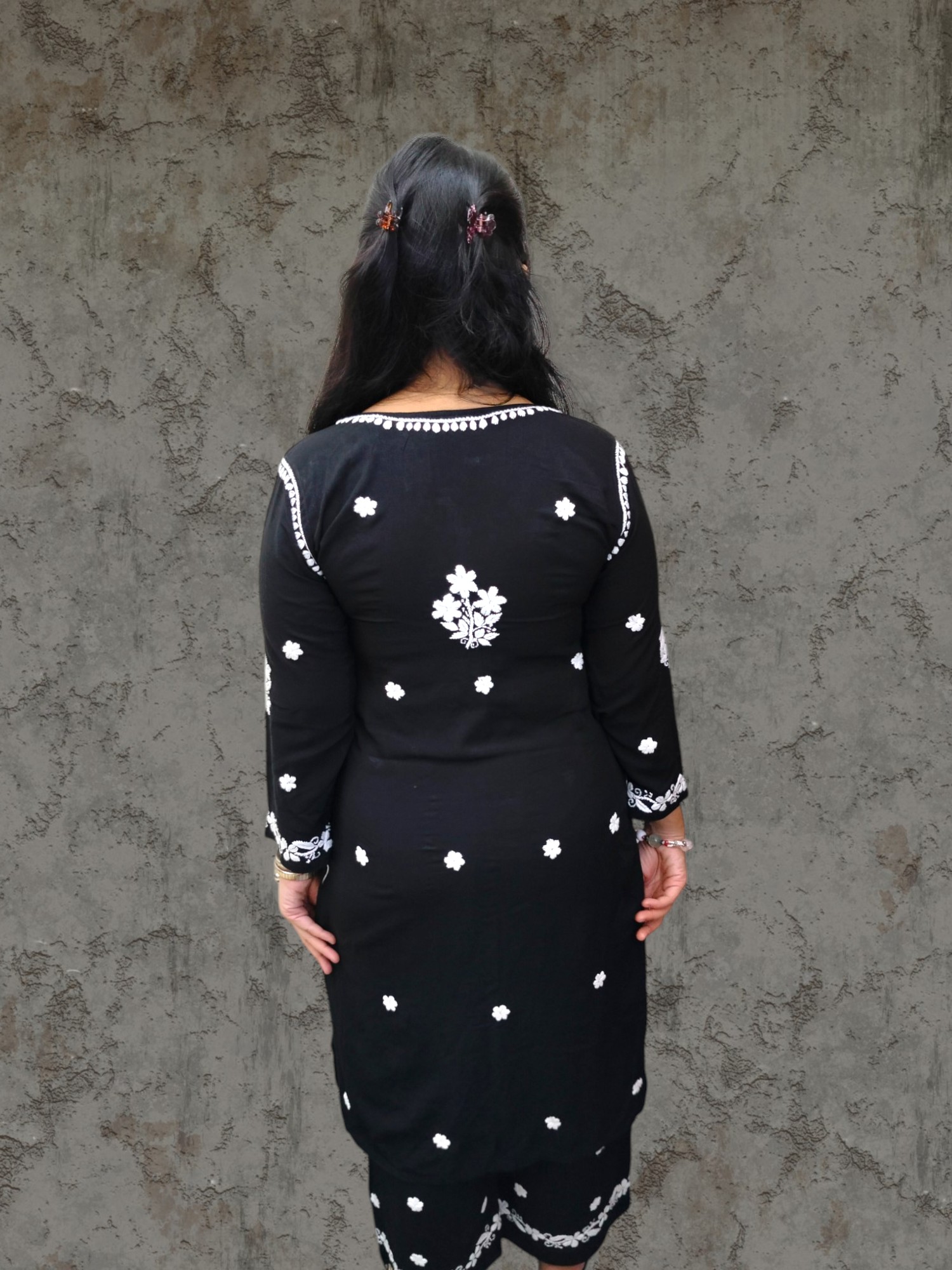 Classic Black Lucknow-Style Hand-Stitched Soft Leylen Cotton Coord Set