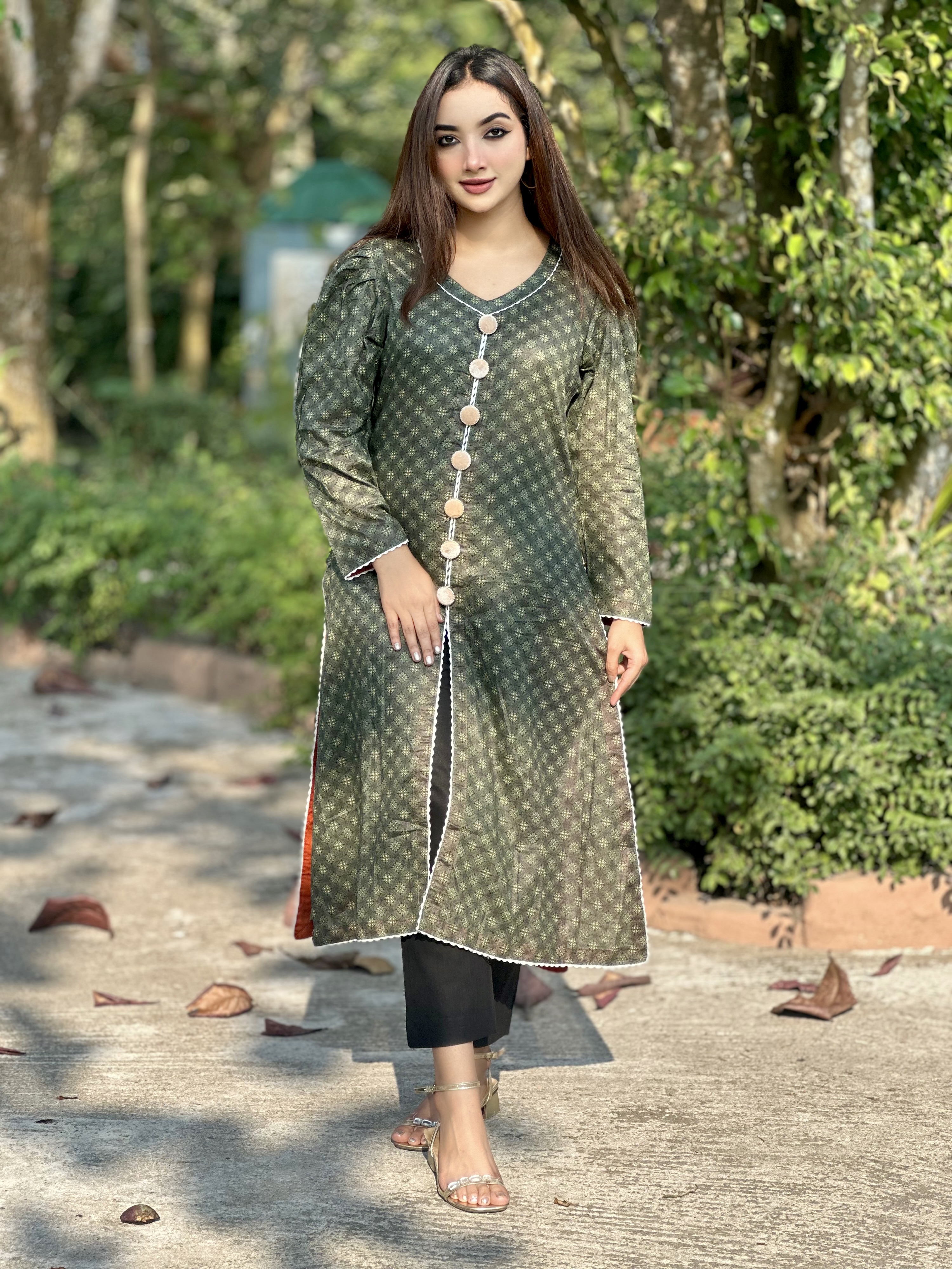 Crocodiles Hunt Bexi Fabric Kurti with velvet button