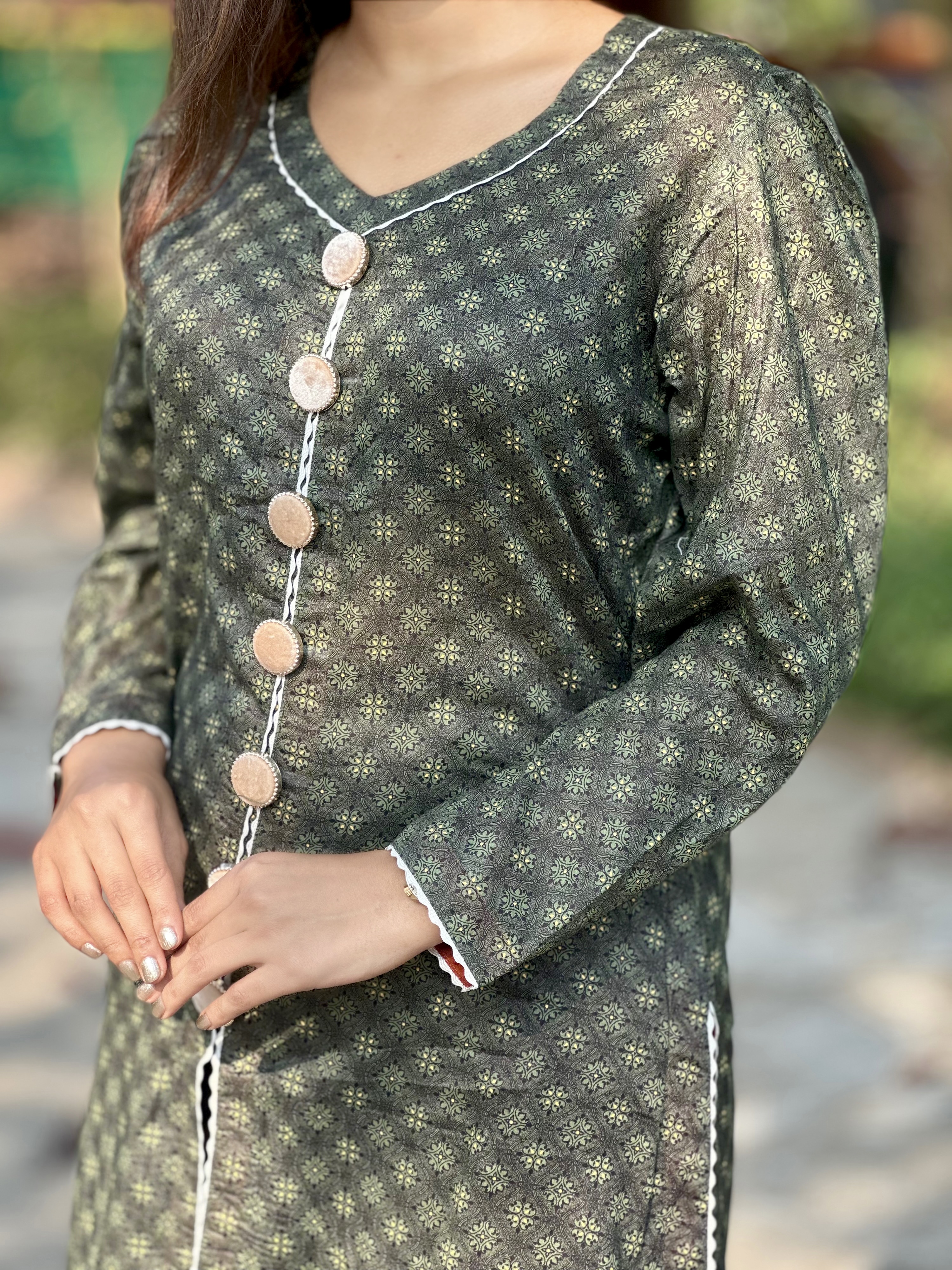 Crocodiles Hunt Bexi Fabric Kurti with velvet button