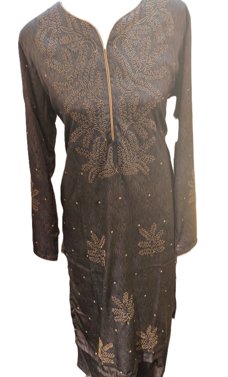 Embroidered Black Chinon Three Pice