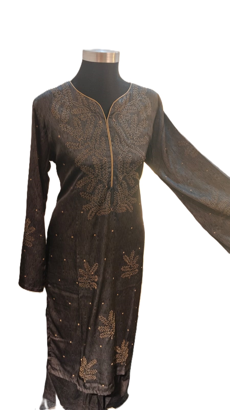 Embroidered Black Chinon Three Pice