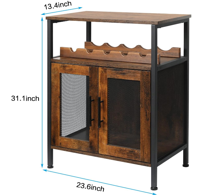 Wine Bar Rack Cabinet with Detachable Wine Rack, Coffee Bar Cabinet with Glass Holder, Small Sideboard and Buffet Cabinet with Mesh Door, Rustic Brown(Patent Pending)