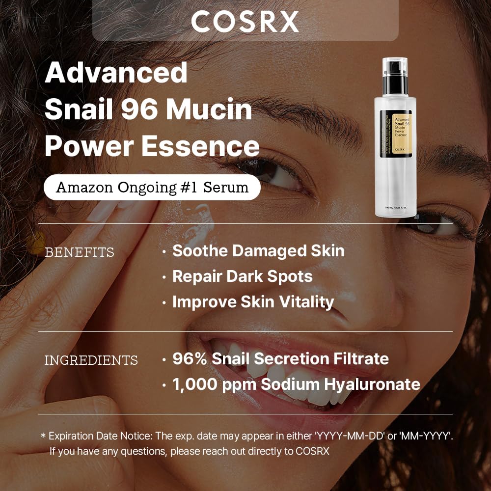 Advanced Snail Mucin 96% Power Repairing Essence,Hydrating Serum for Face with Snail Secretion Filtrate for Dull And Damaged Skin(100 ML)