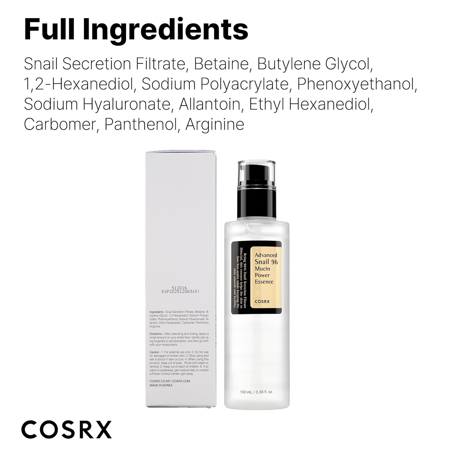 Advanced Snail Mucin 96% Power Repairing Essence,Hydrating Serum for Face with Snail Secretion Filtrate for Dull And Damaged Skin(100 ML)