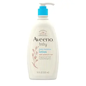 Aveeno Baby Daily Moisture Body Lotion for Sensitive Skin, Hypoallergenic Moisturizing Baby Lotion with Nourishing Oatmeal to Deeply Moisturize Baby's Skin, Fragrance-Free, 18 fl. oz