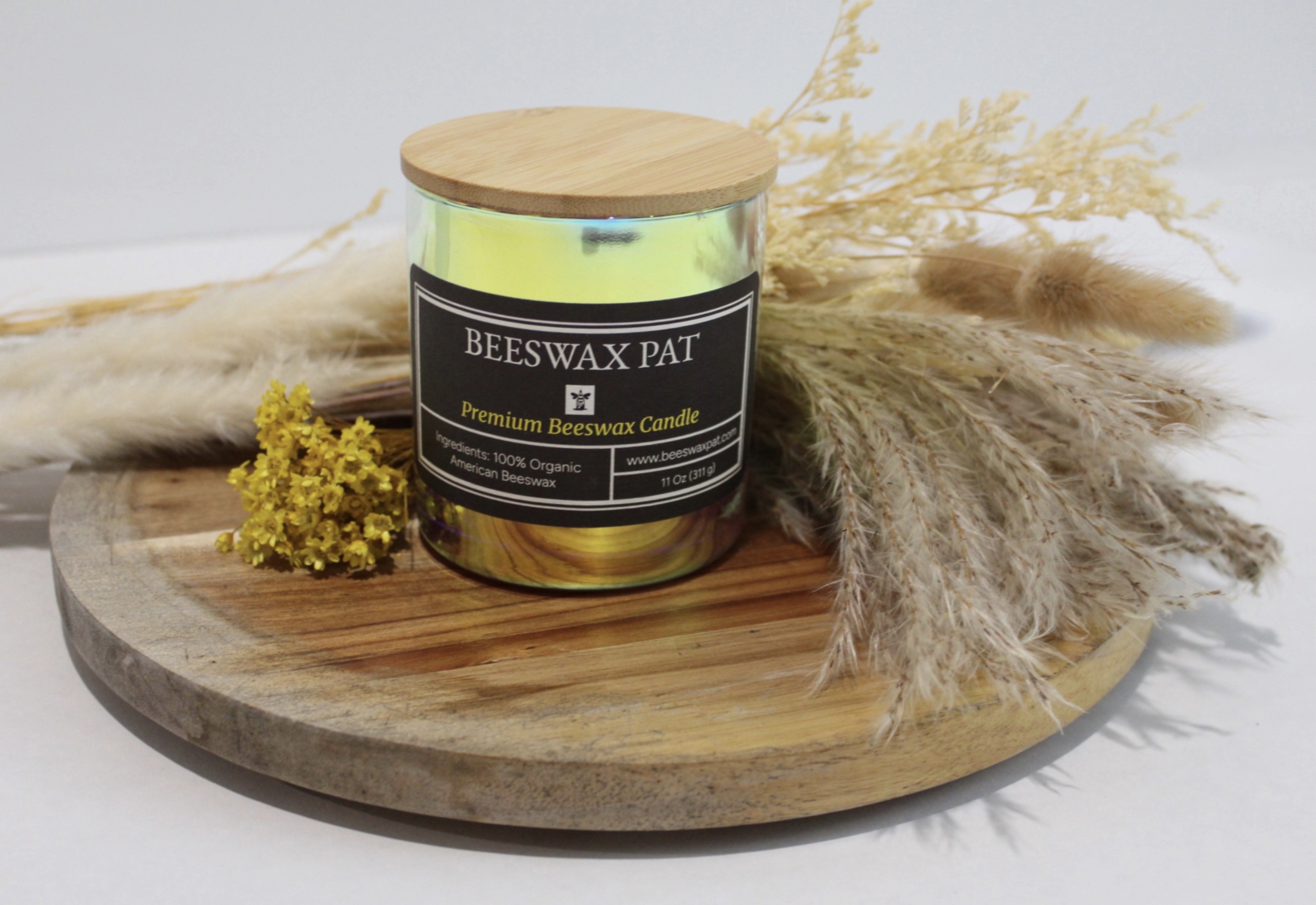 100% Pure American Organic Beeswax Candle – 12 oz Prism Glass