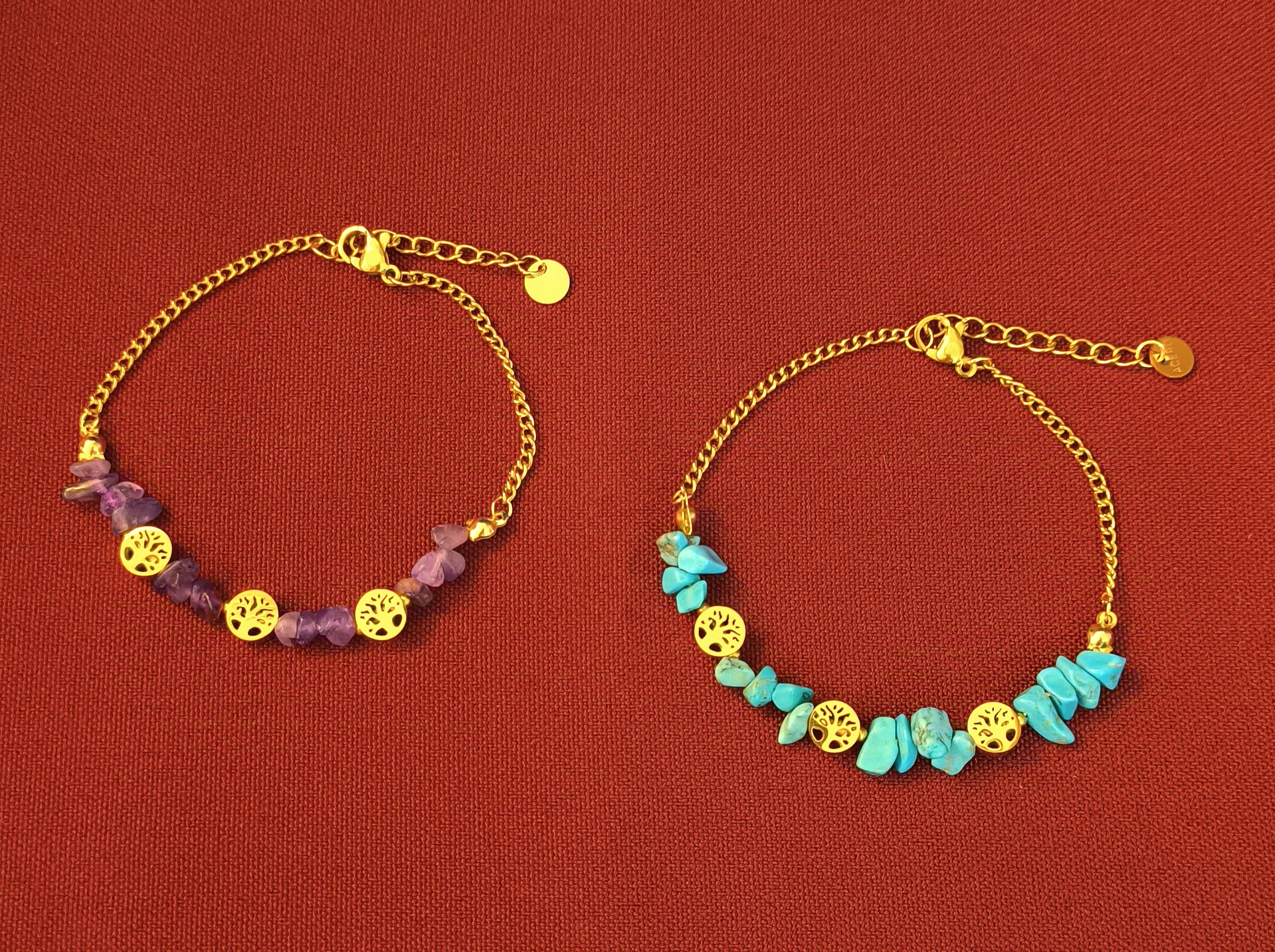 Pulsera piedra  con árbol de la vida.
