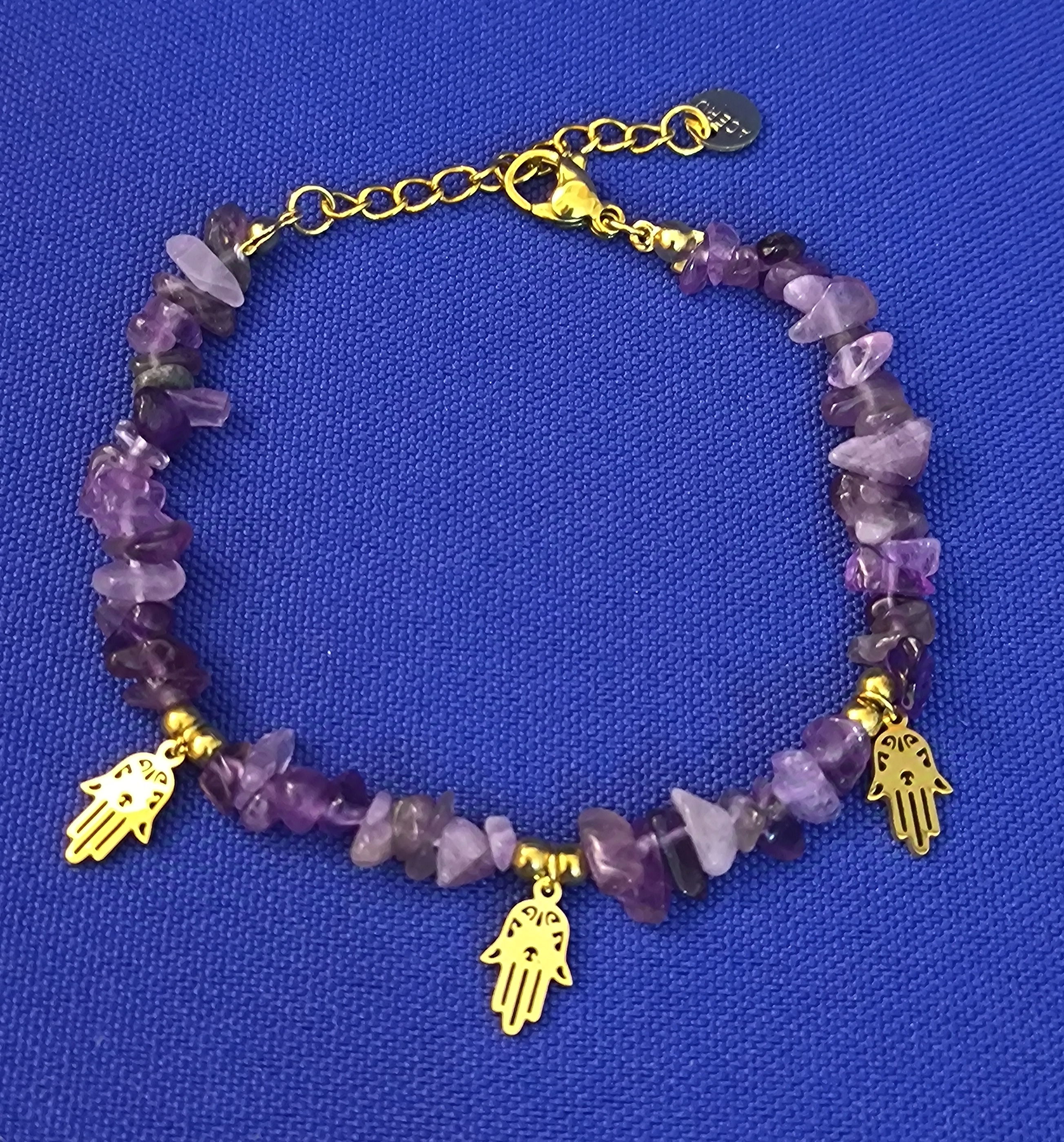 Pulsera de Piedra Amatista con Mano de Fátima.