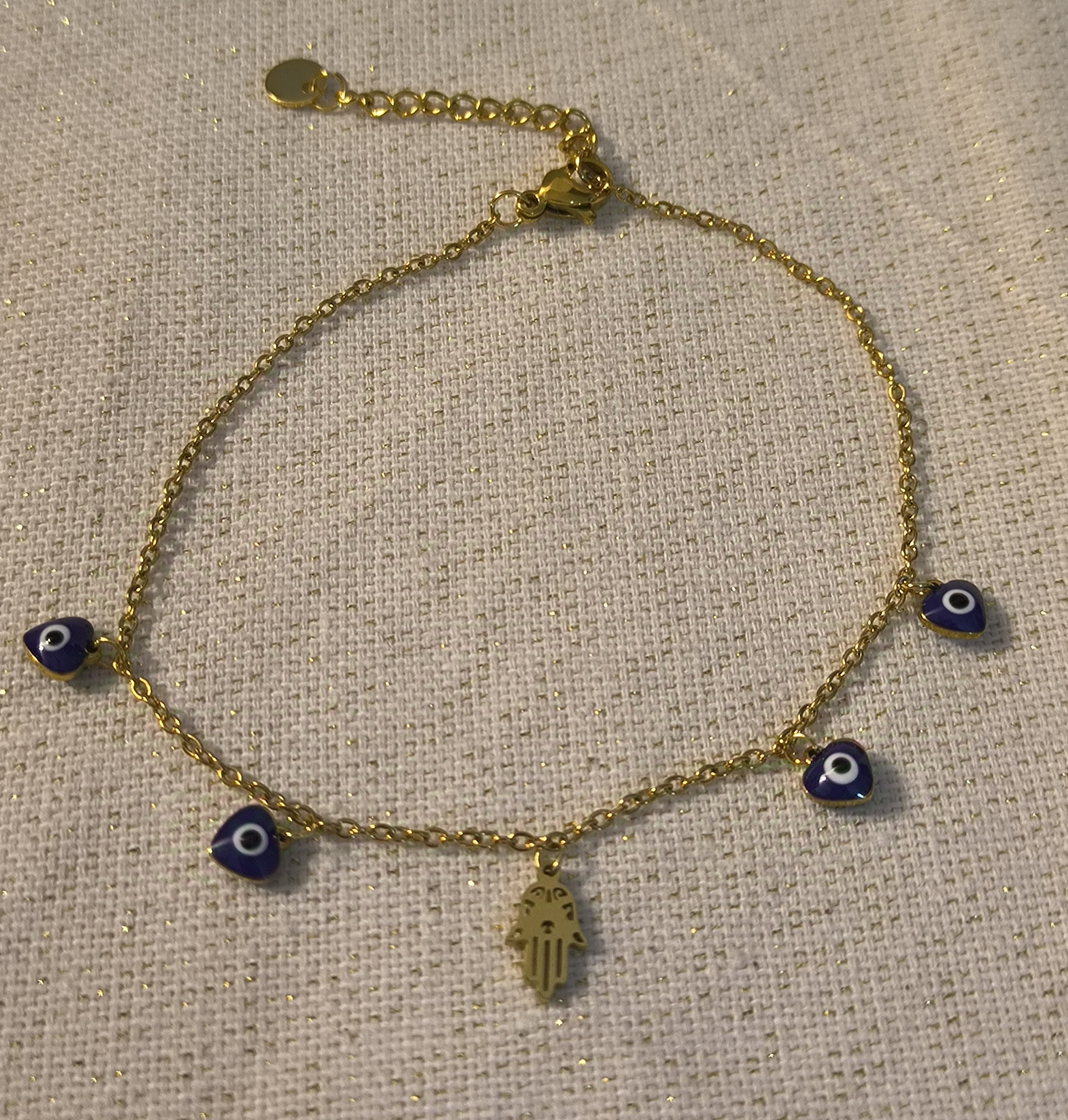 Tobillera Mano de Fátima con Ojo de Turco.