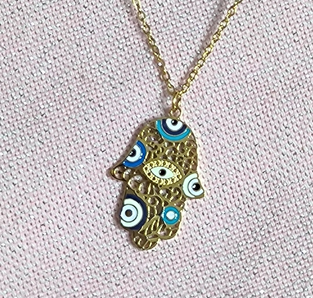 Colgante Cadena  Mano Fátima con Ojo de Turco.