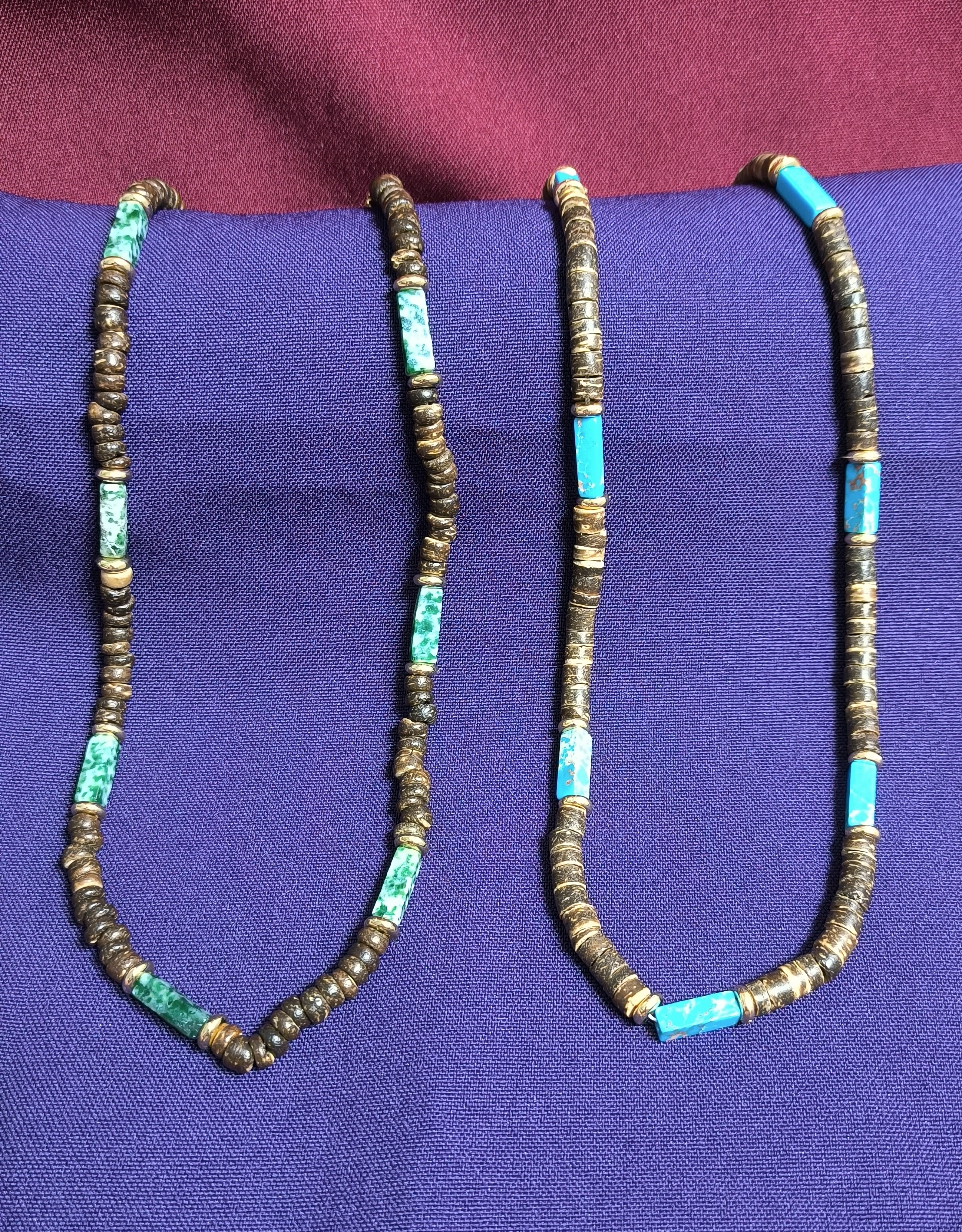 Collar Hombre de cáscara de coco Turquesa y Variscita.