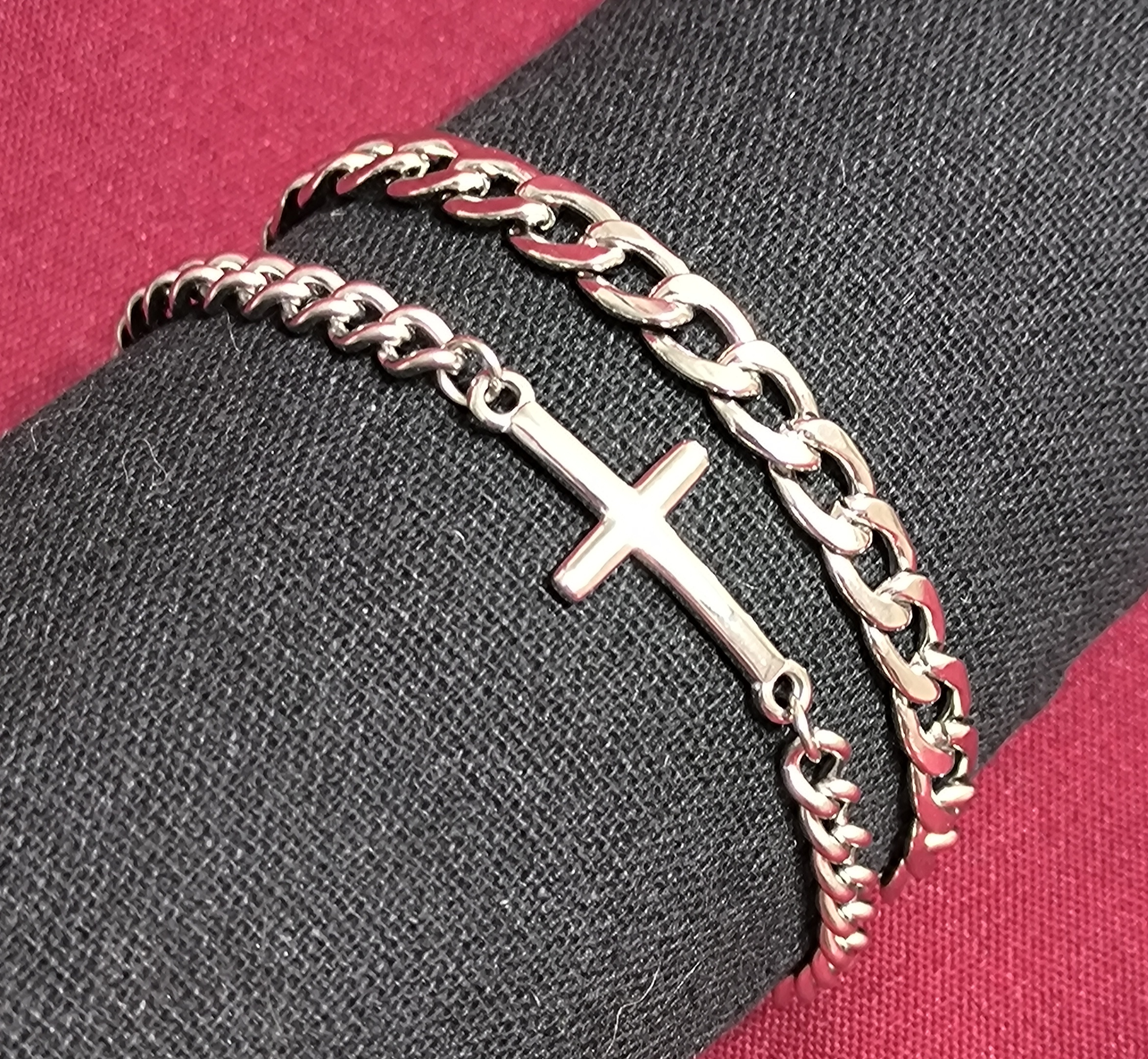 Pulsera hombre Doble con Cruz.