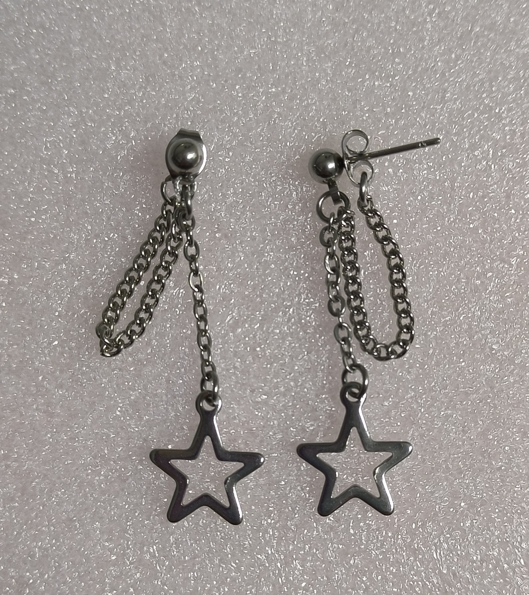 Pendientes Largos Doble Cadenita Estrella.