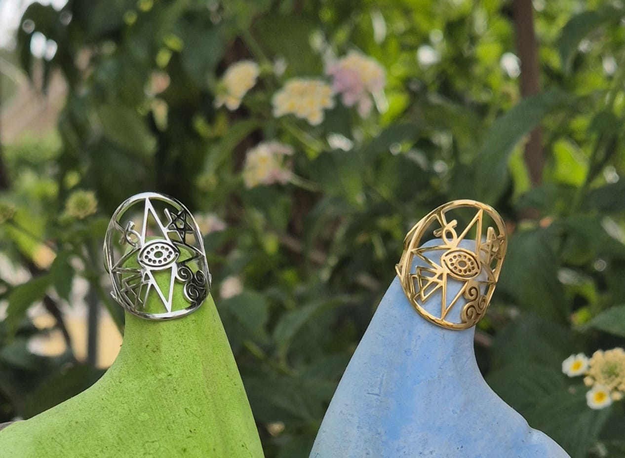 Anillo Ojo de Turco, Estrella 4 Puntas, Estrella de David, Triqueta Celta, Cruz Egipcia y Valknut.