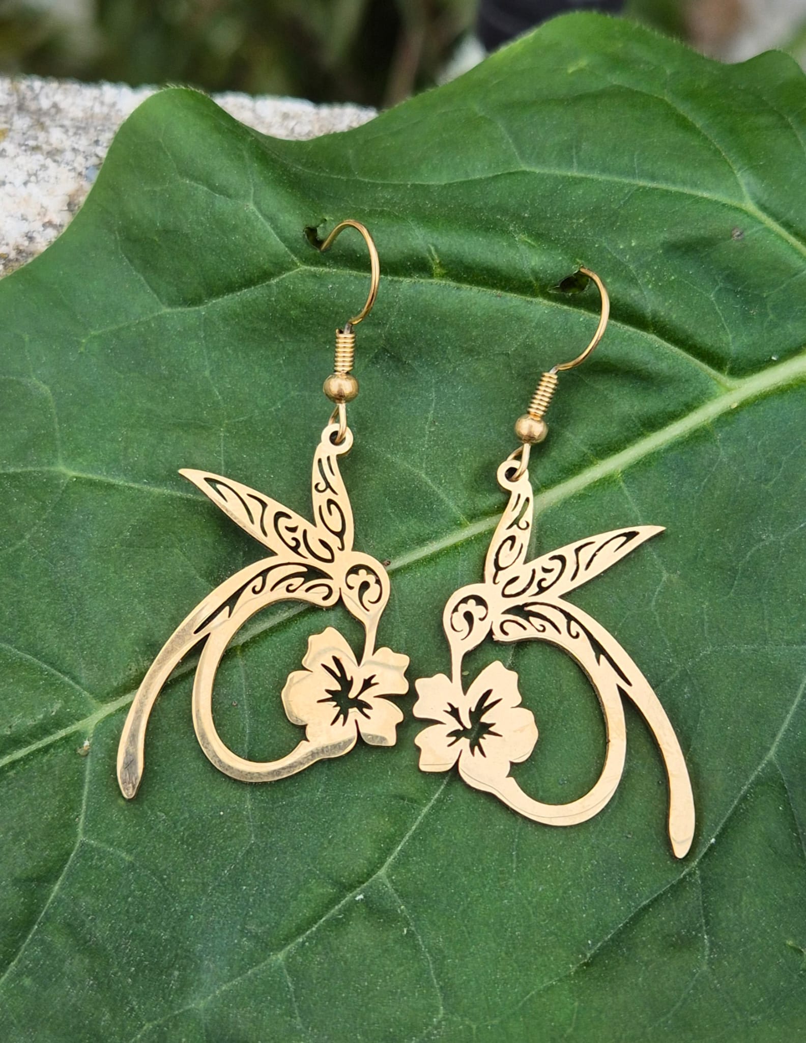 Pendientes Largos Colibrí con Flor.