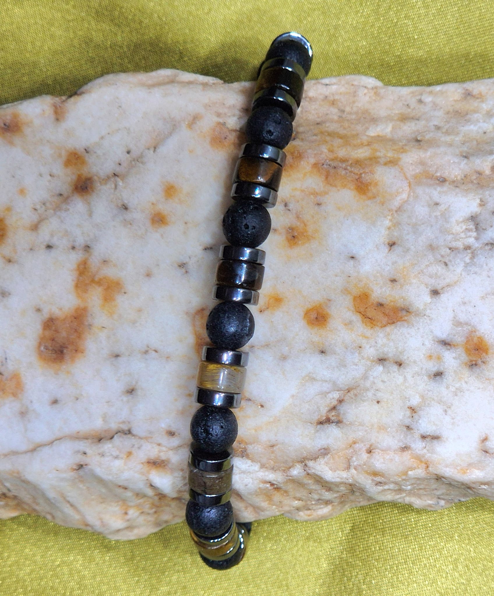 Pulsera Hombre Hilo Piedra Volcánica de Tigre Hematites