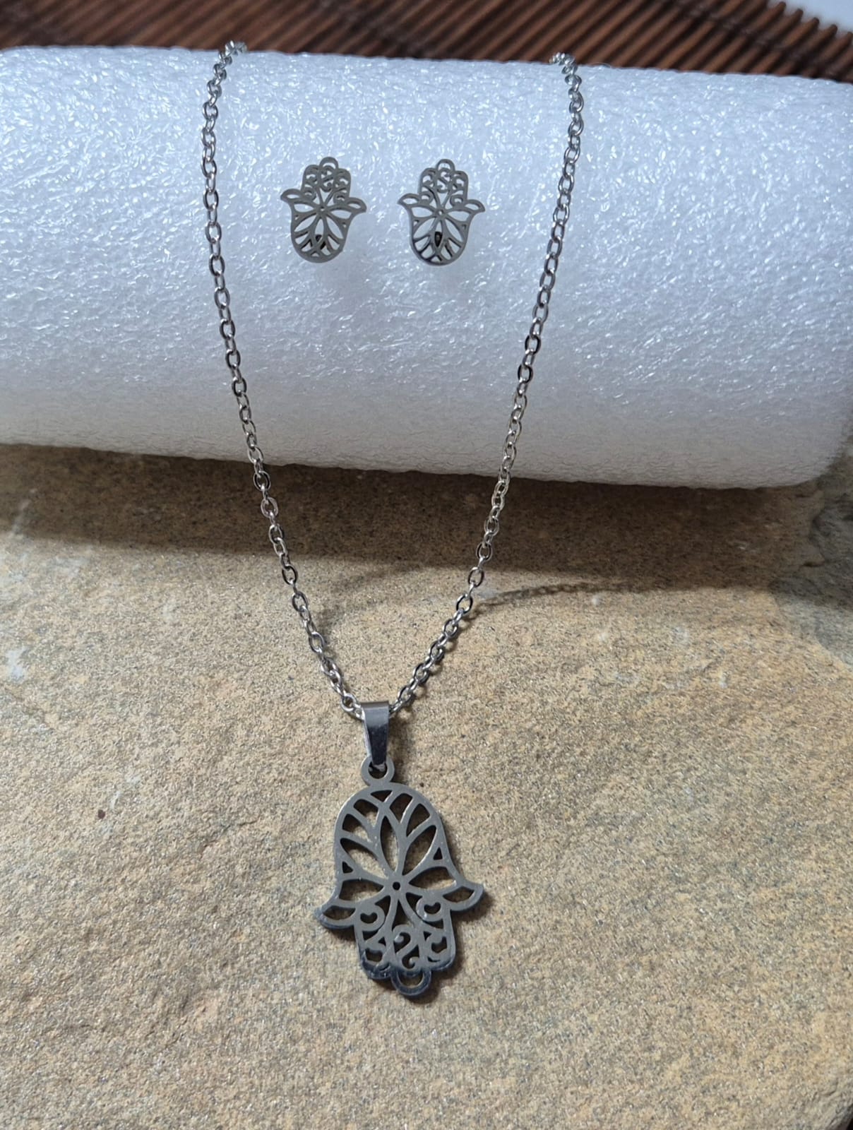 Conjunto Acero Colgante y Pendientes Árbol de la Vida Plateado