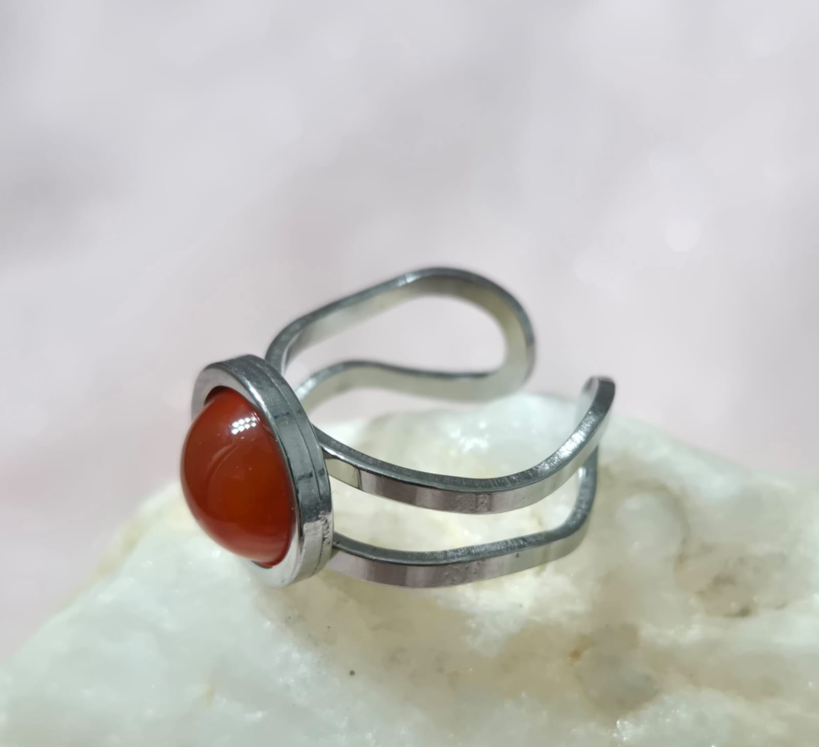 Anillo Acero Abierto Cornalina Plateado