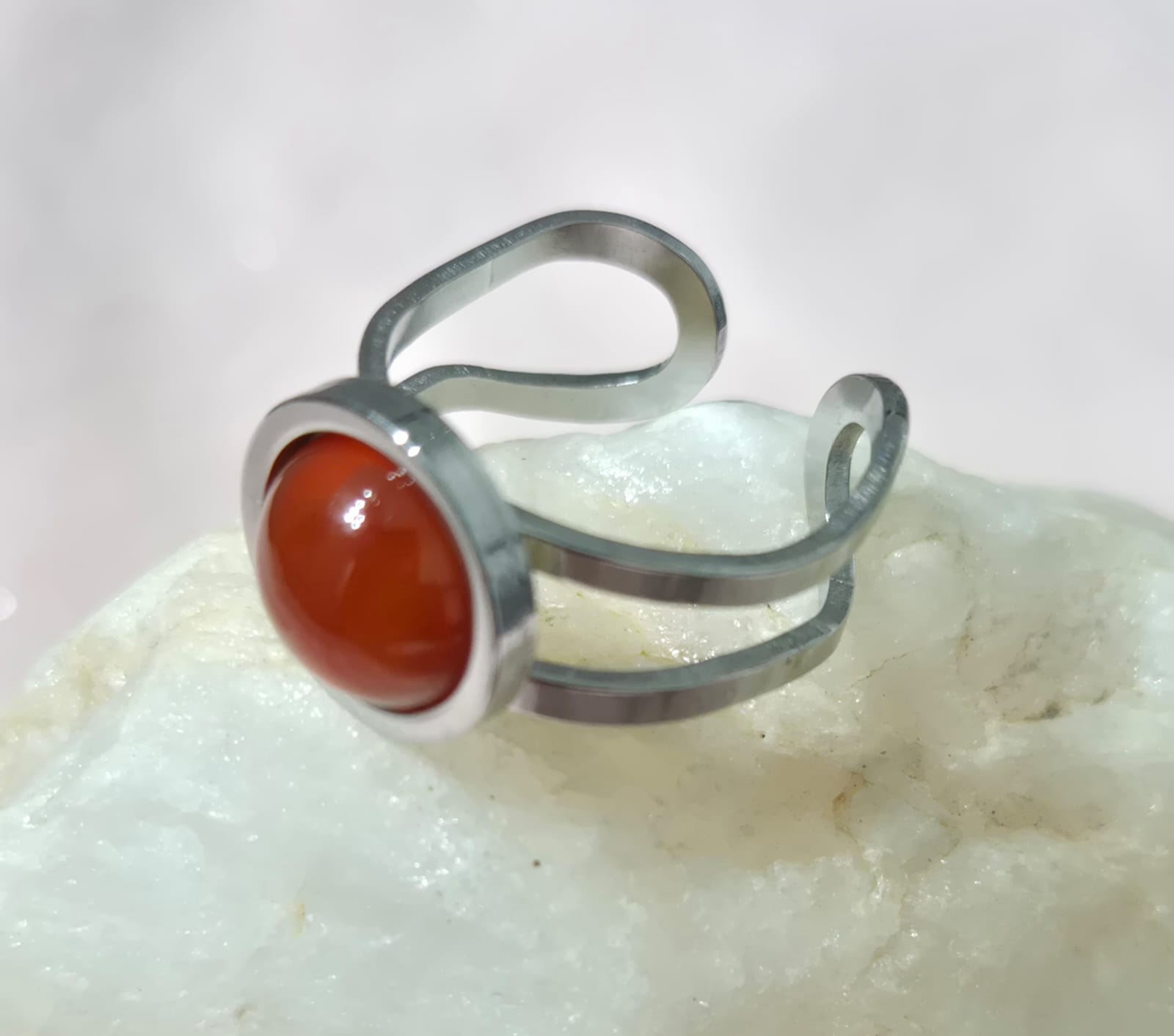 Anillo Acero Abierto Cornalina Plateado