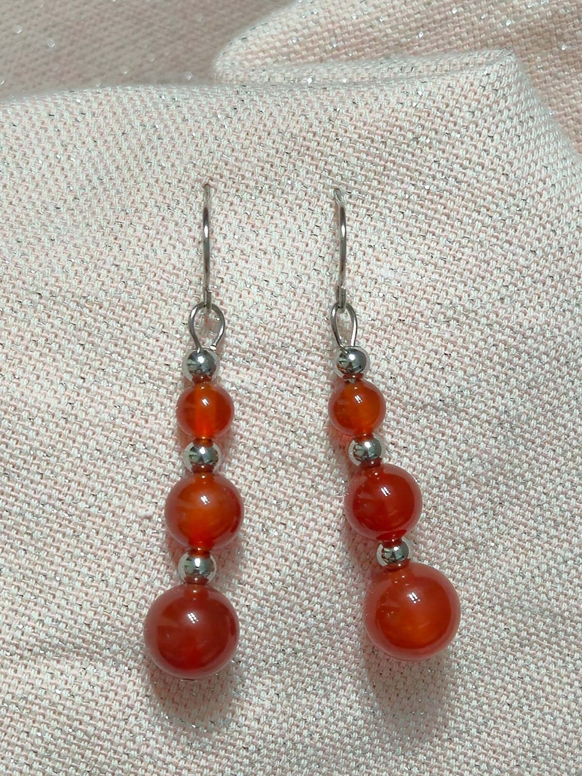 Pendientes Acero Piedra Cornalina Plateado
