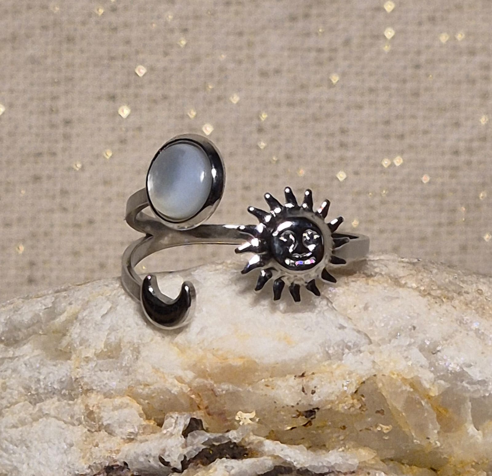 Anillo Sol, luna, Piedra Luna.