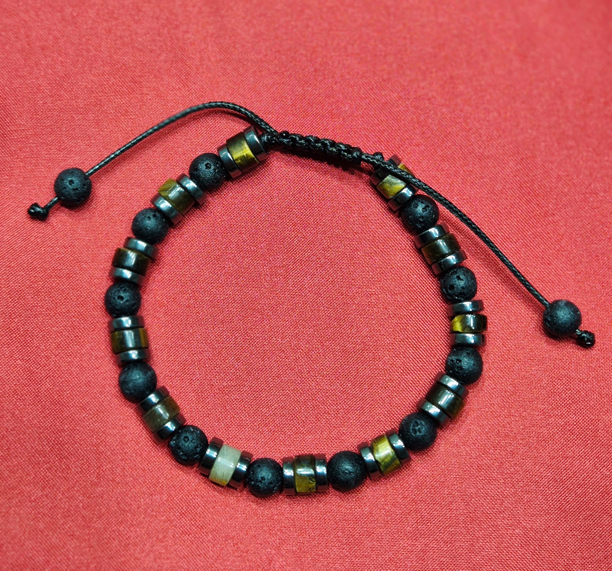Pulsera Hombre Hilo Piedra Volcánica de Tigre Hematites