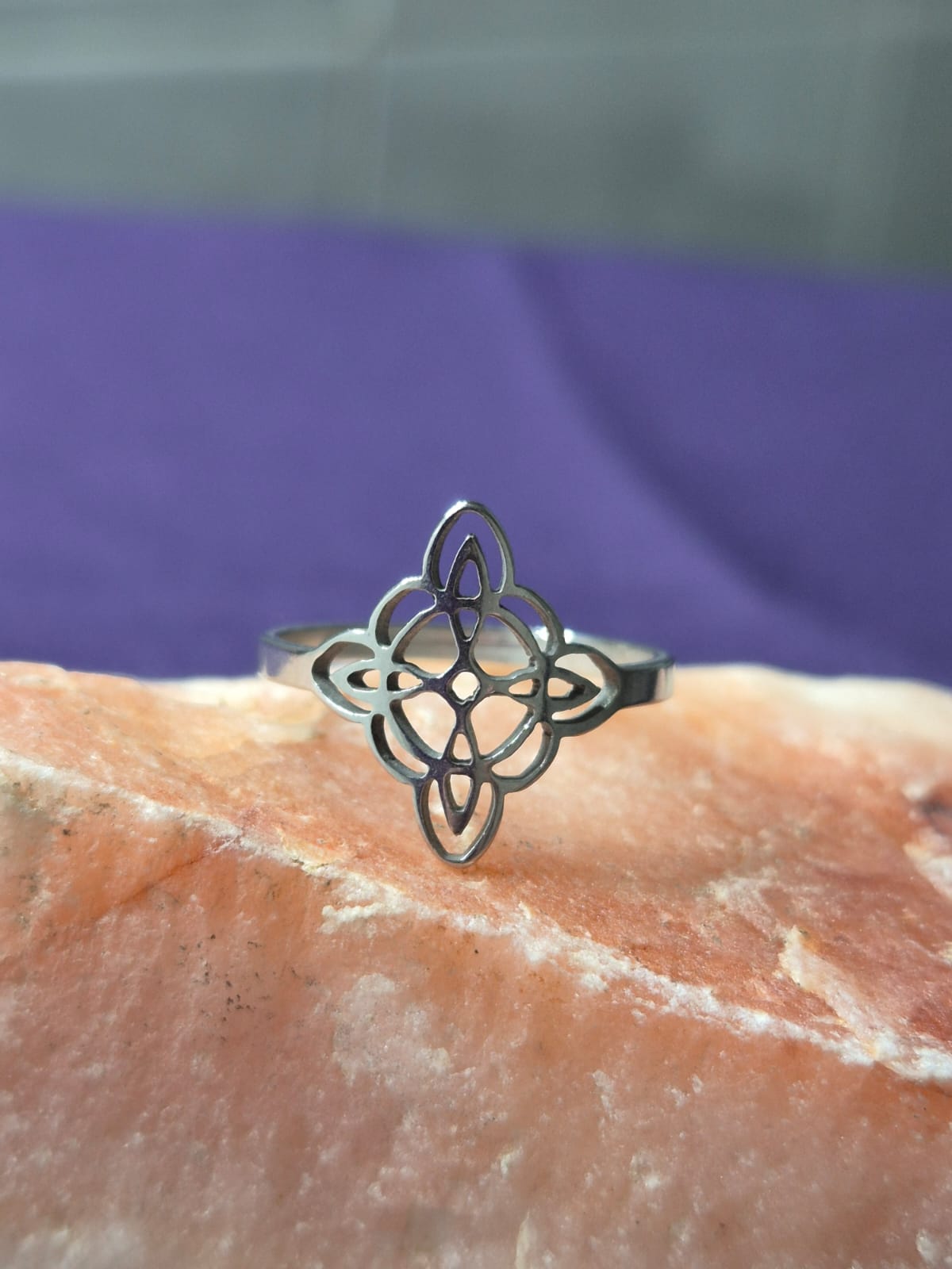  Anillo Acero Abierto Nudo de Bruja Plateado