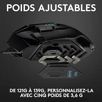 Logitech G502 HERO Souris Gamer Filaire Haute Performance, Capteur Gaming HERO 25K, 25 600 PPP, RVB, Poids Ajustable, 11 Boutons Programmables, Mémoire Intégrée, PC/Mac - Noire