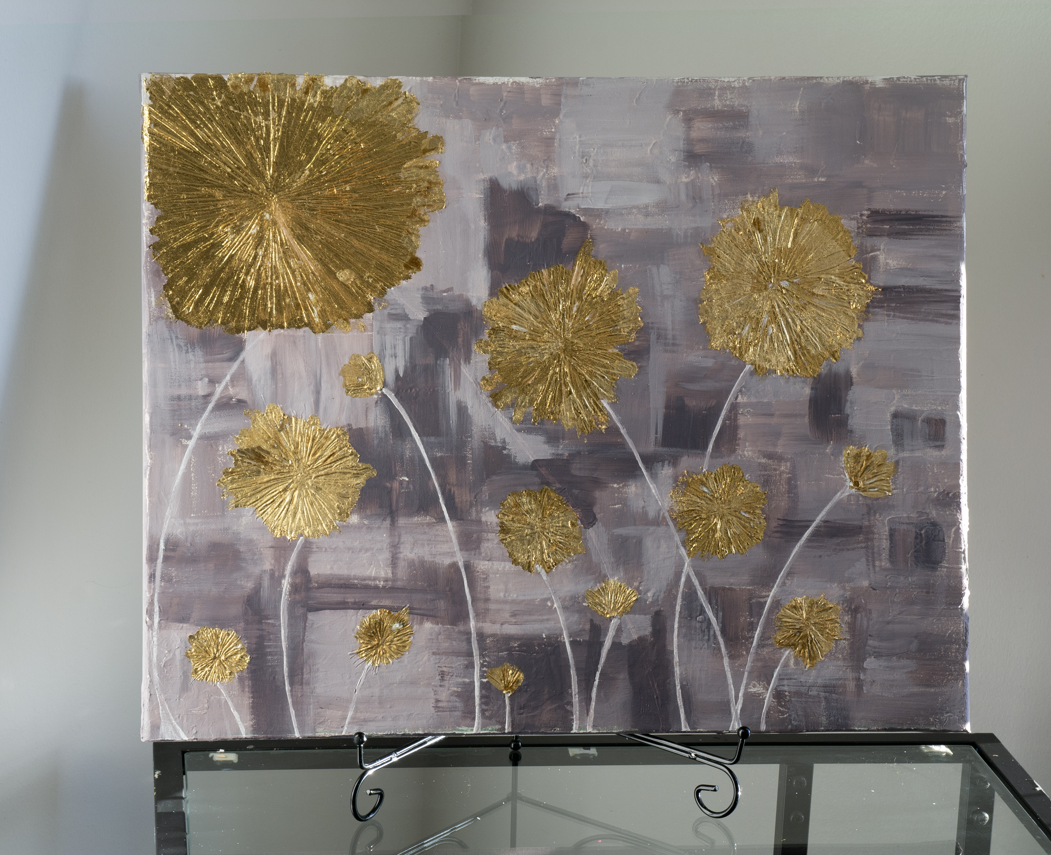 Golden Dandelion Abstract Golden Flower Artwork