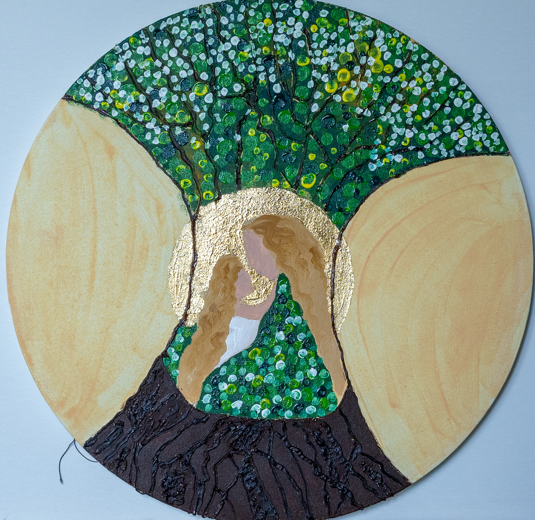 Hand-Painted Circular wall art - Mother's love