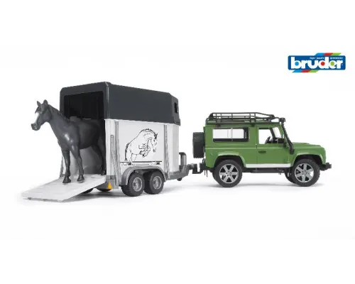 Bruder Landrover Defender met trailer en paard