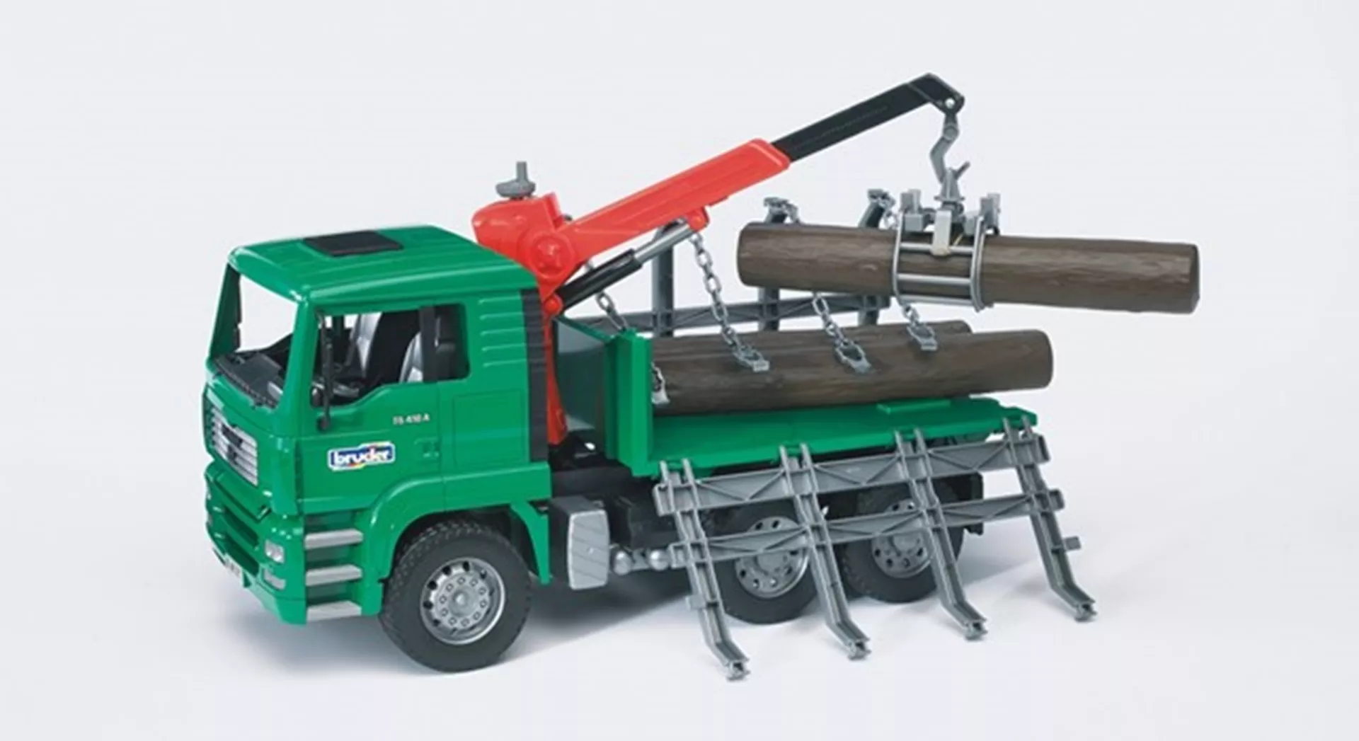 Bruder MAN TGA transportwagen met kraan en 3 boomstammen