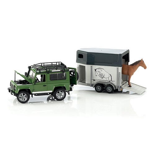 Bruder Landrover Defender met trailer en paard