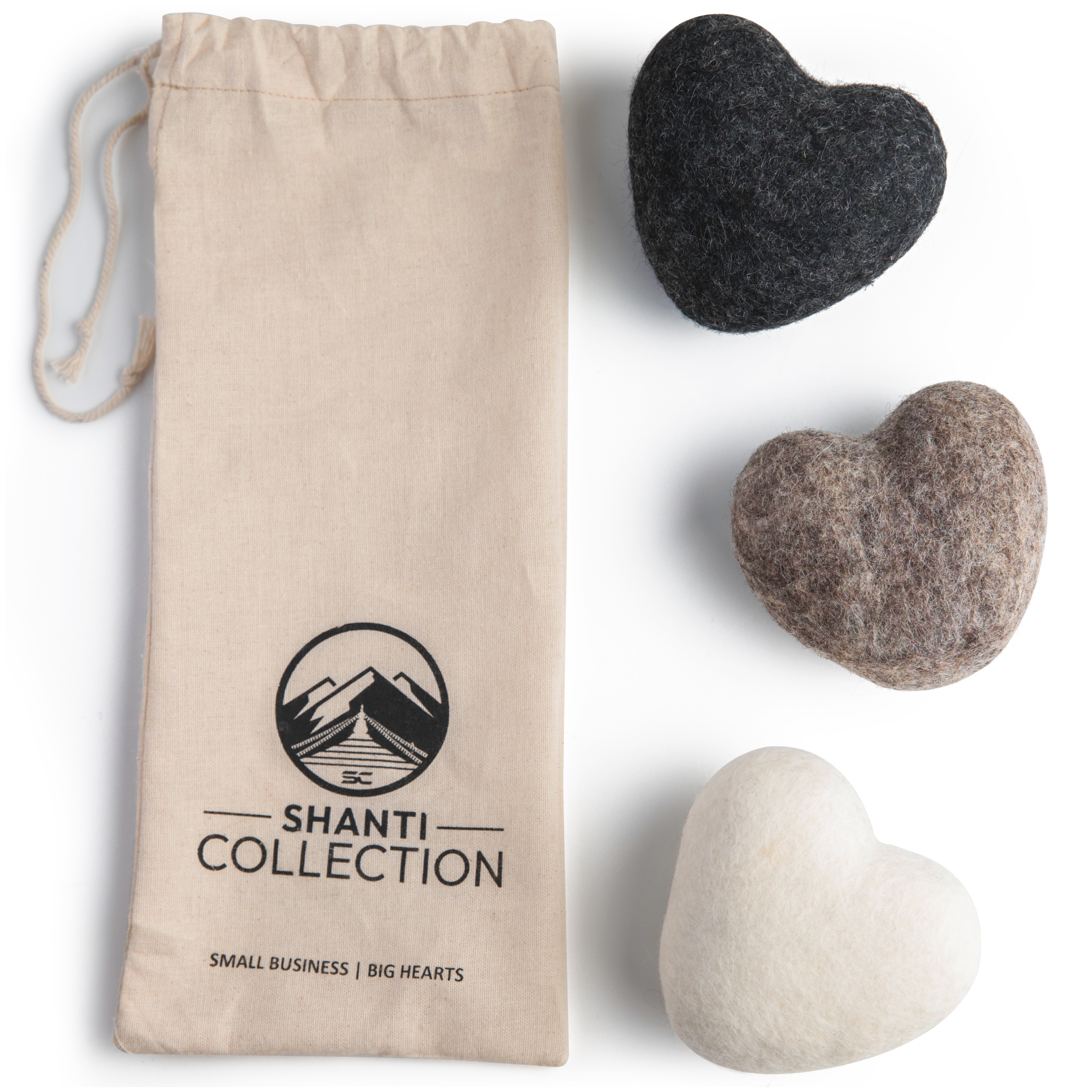 Big Heart Reusable Handmade Wool Dryer Balls 3pack