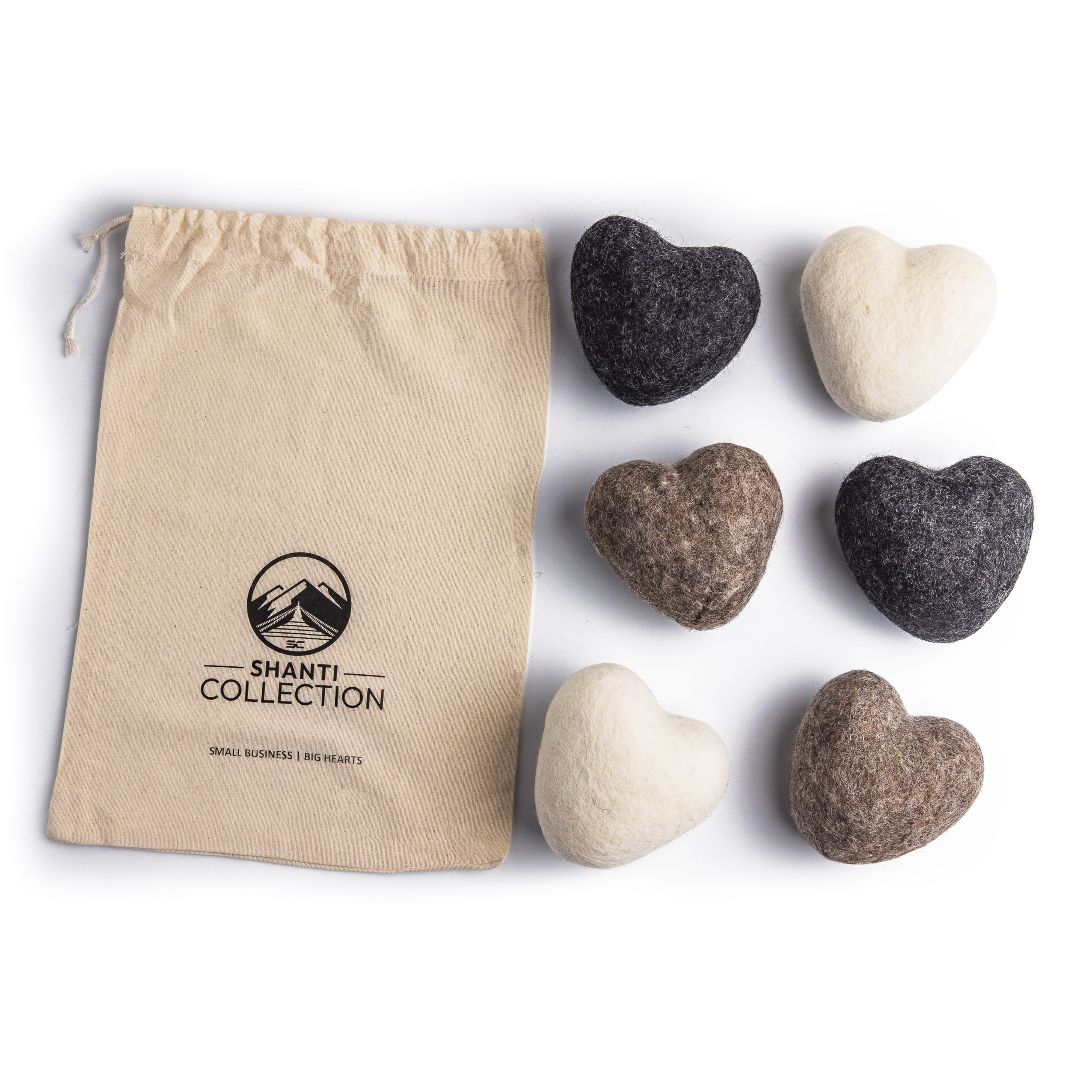 Big Heart Reusable Handmade Wool Dryer Balls - 6 packs