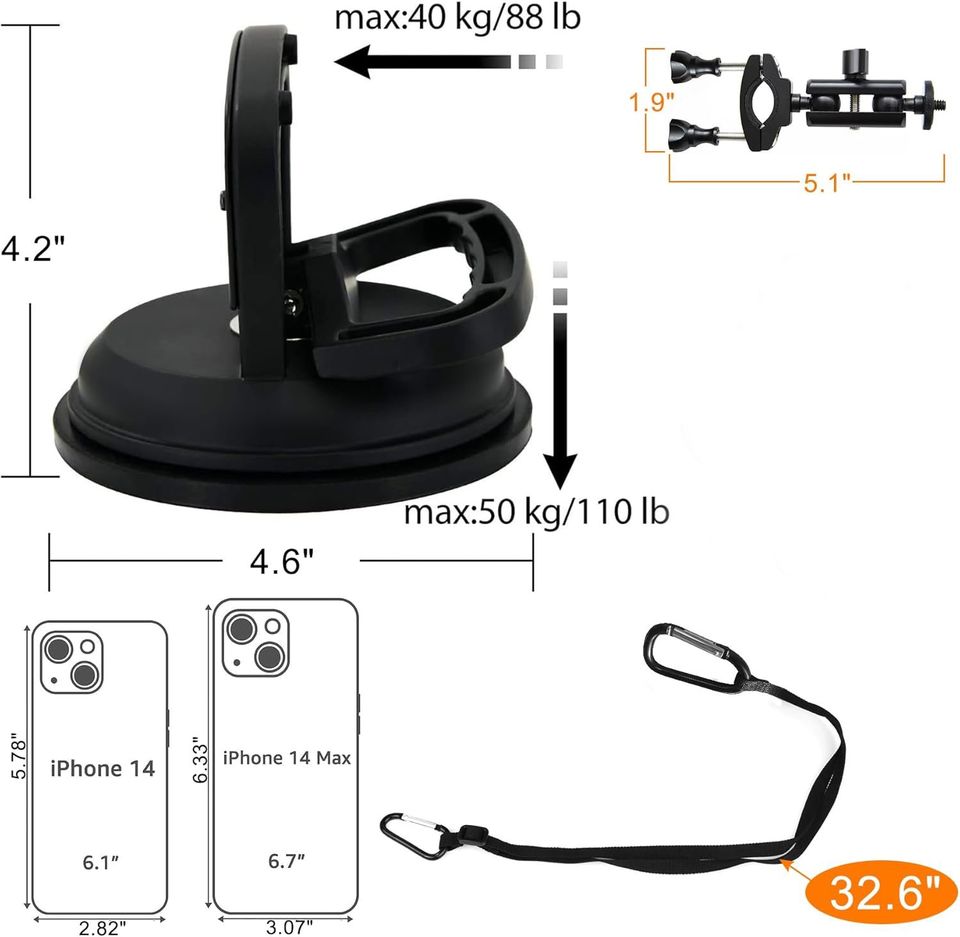 Copa de succión para cámaras de vídeo en ventanas/botes/autos. Soporta 30Kg.