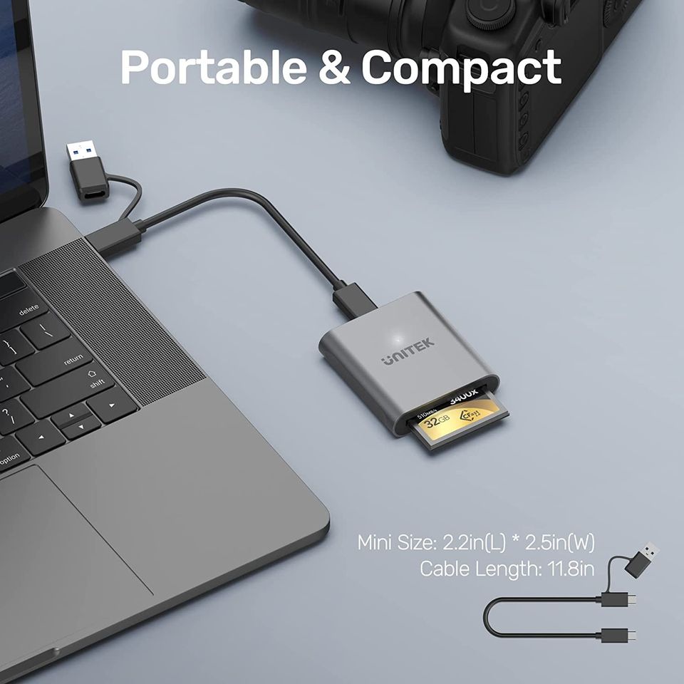 Lector De Memoria Cfast 2.0 USB-C Usb 3.1 de Aluminio, con LED. Unitek.