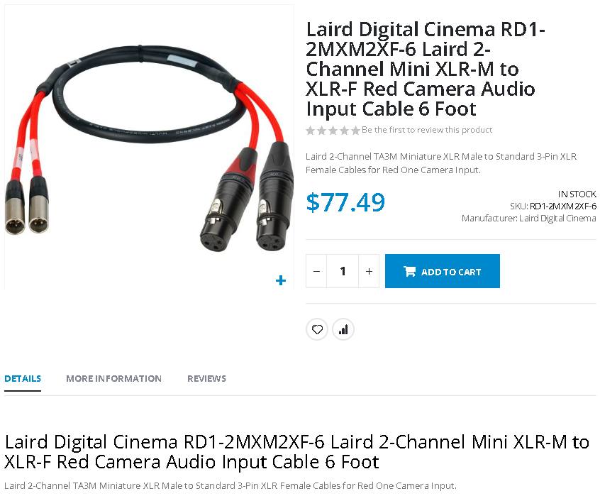 Cable Adaptador LAIRD DIGITAL CINEMA Mini XLR-M a XLR-F (Mogami + Neutrik) RD1-2MXM2XF-6. 